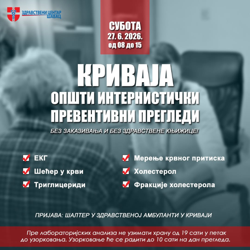 Бесплатни кардиолошки прегледи у Криваји